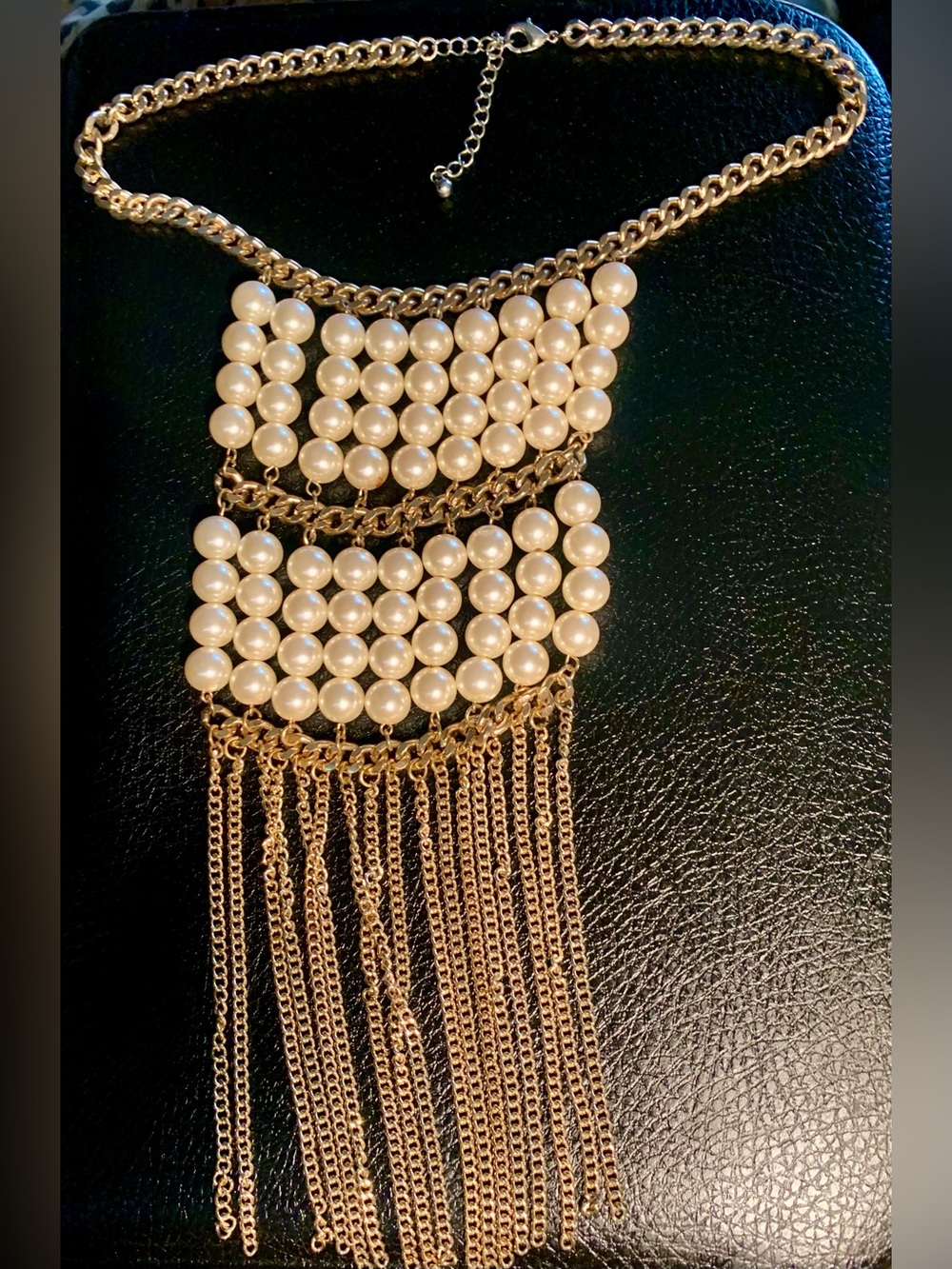 Gold-Tone Pearl Fringe Statement Necklace